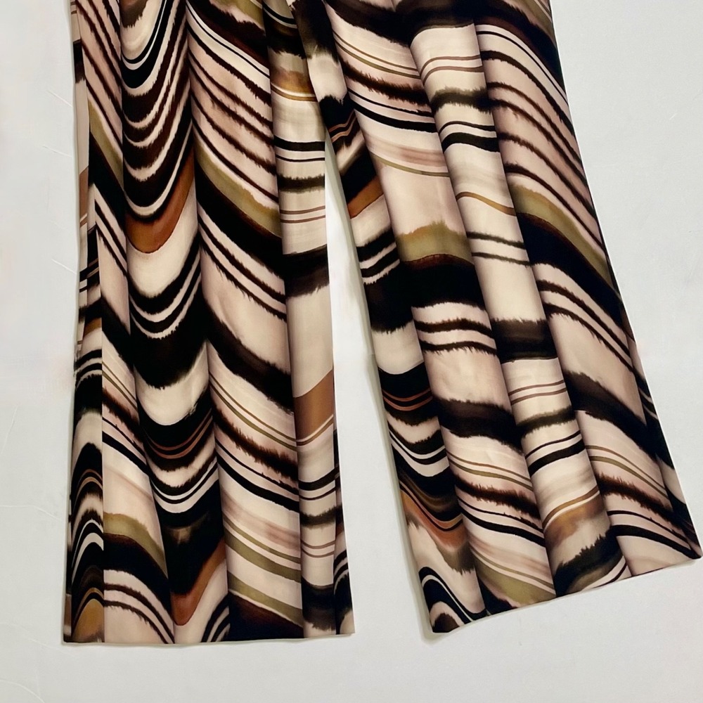 ZARA Printed Flare Pants Brown Green Stripes Blogger Favorite Chic Party X-Small - Picture 11 of 16